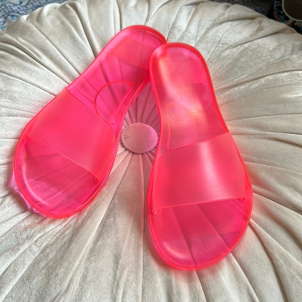Neon Pink Jelly Slides size 9